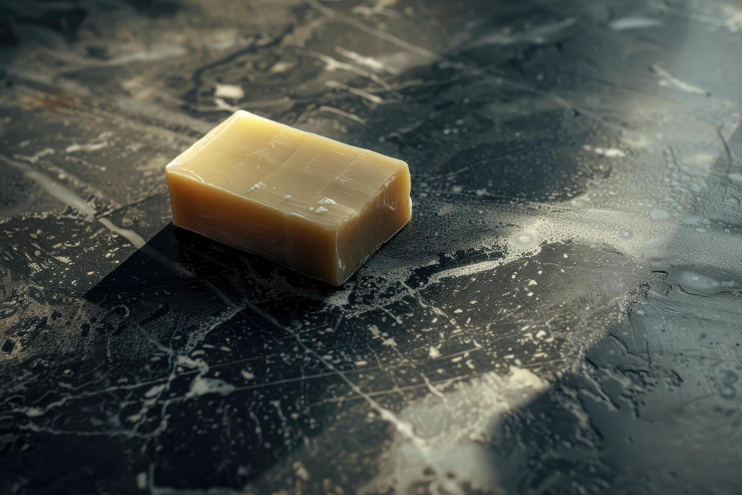 Closeup of a bar of natural soap on a dark background photo