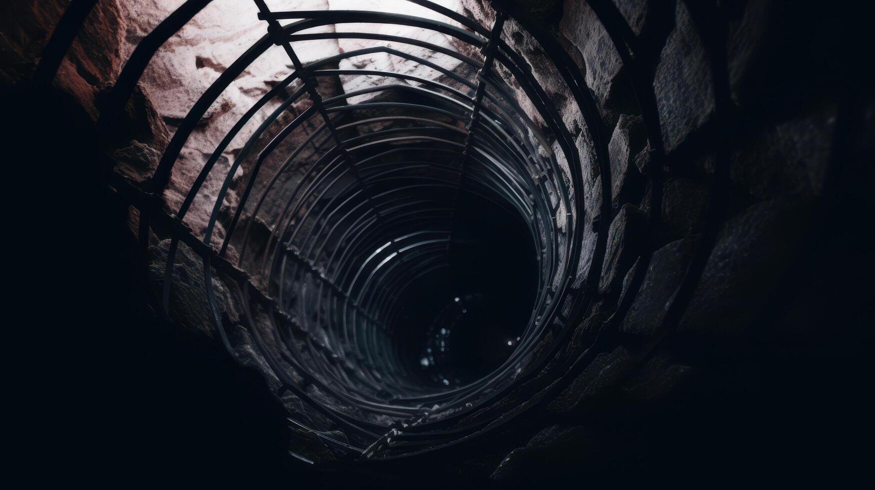 dark tunnel with arched metal frame photo