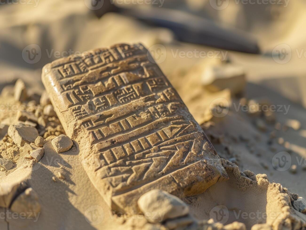ancient cuneiform tablet with mysterious inscriptions photo