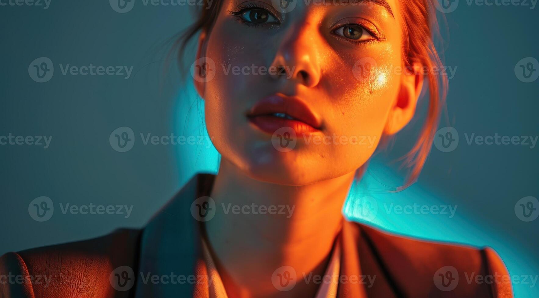 close up portrait of a woman with intense expression photo