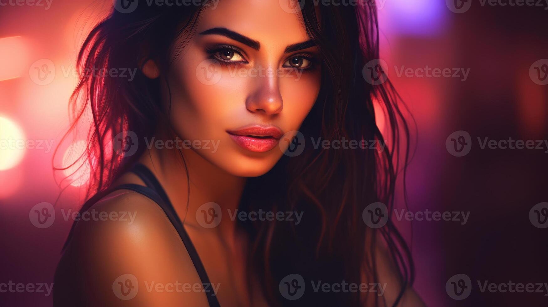 Alluring woman with dramatic makeup and dark hair photo