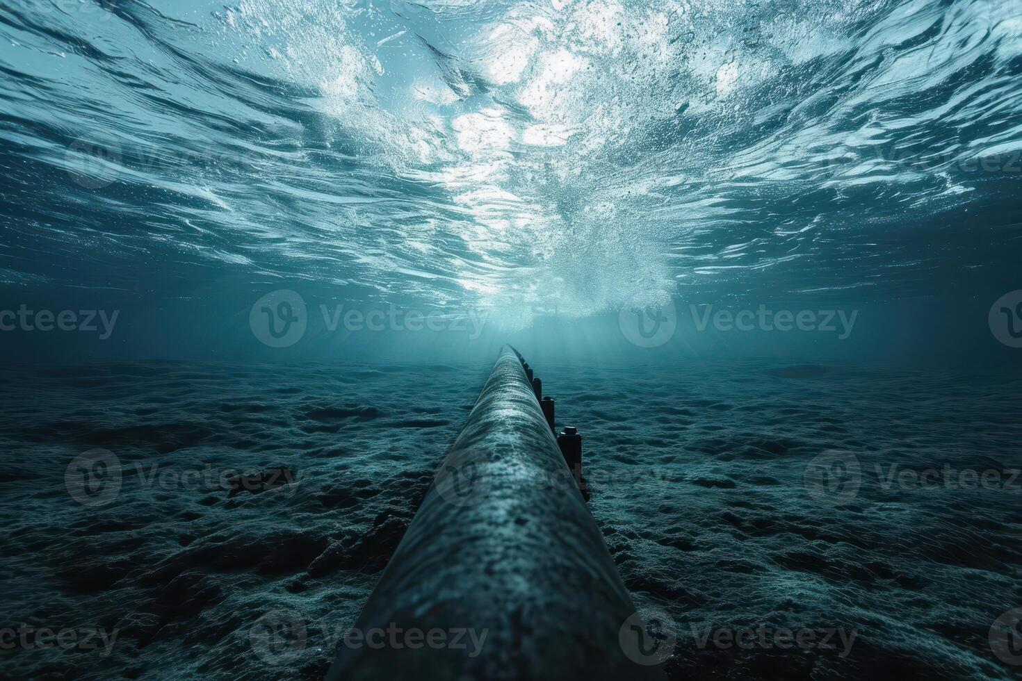 Underwater view of a submerged pipe in the ocean photo