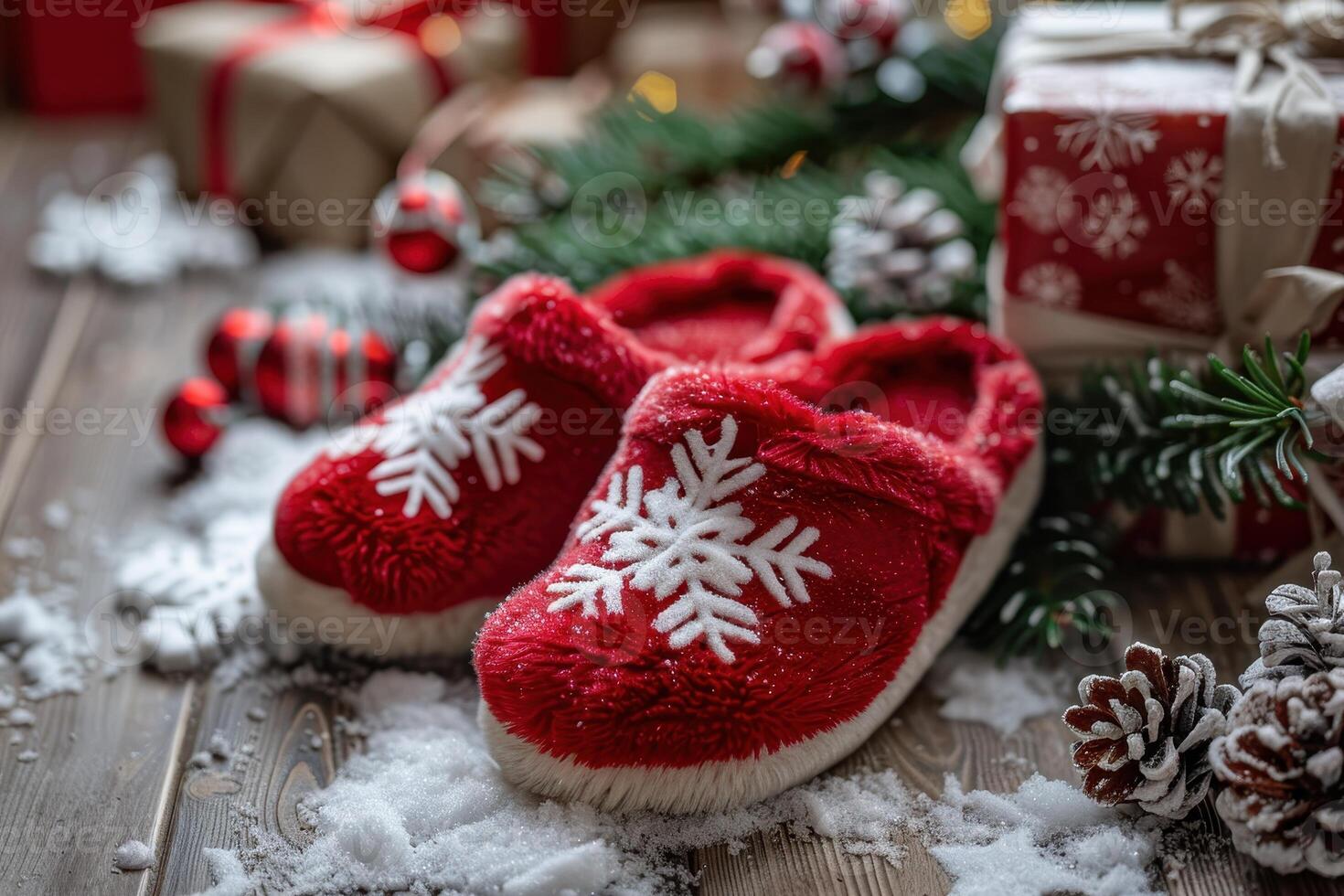 cozy christmas slippers with snowflake pattern photo