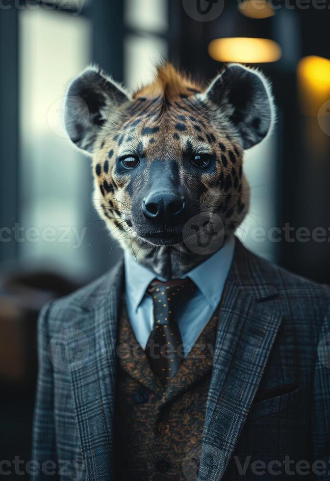 Sophisticated spotted hyena in formal attire photo