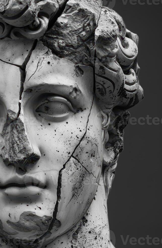 Cracked and weathered stone sculpture photo