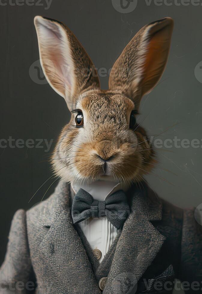 Dapper rabbit in suit and bowtie photo