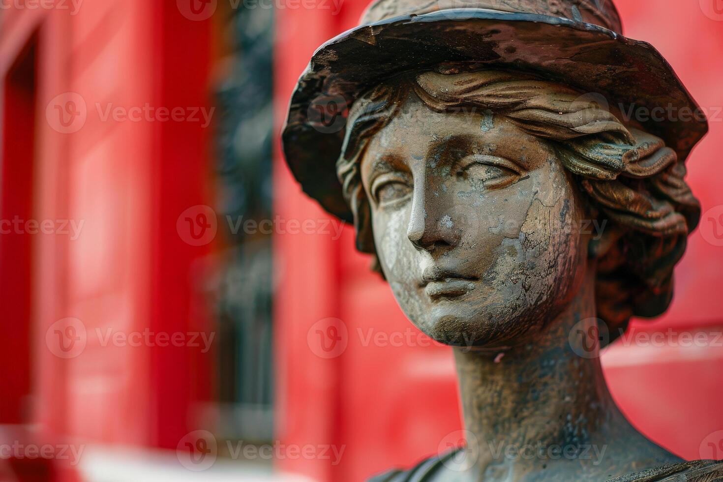 close up of an antique bronze statue head photo