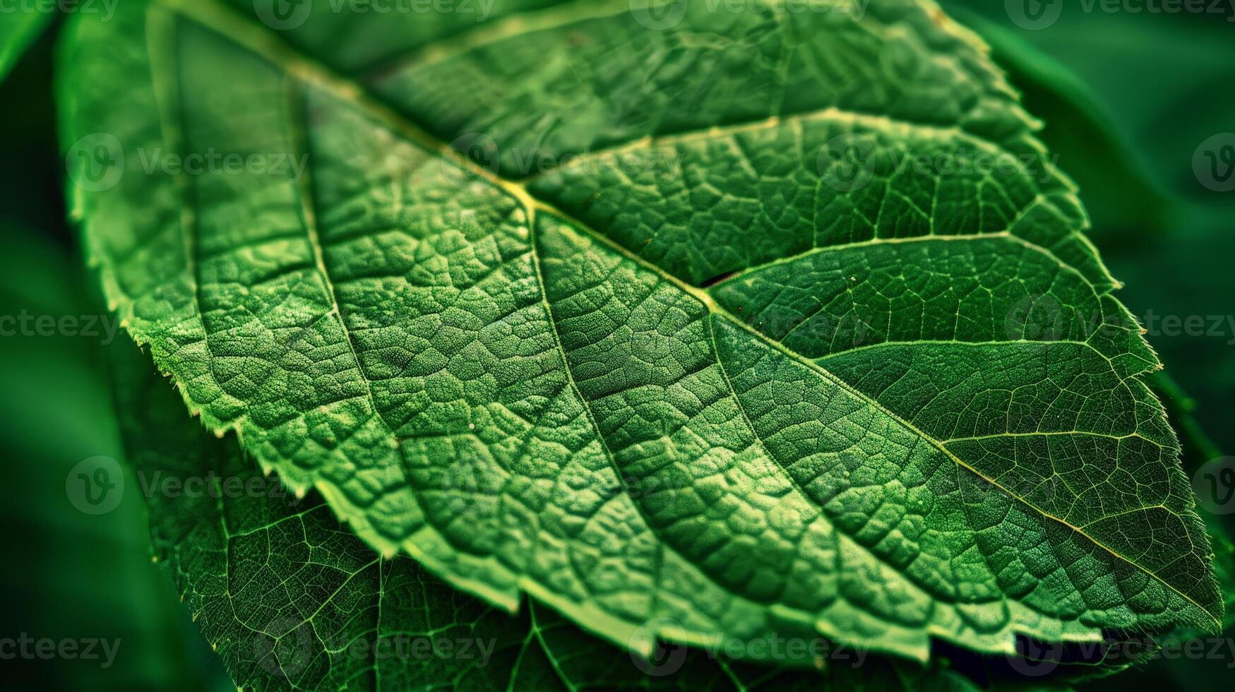 Close up of a green leaf with intricate veins photo