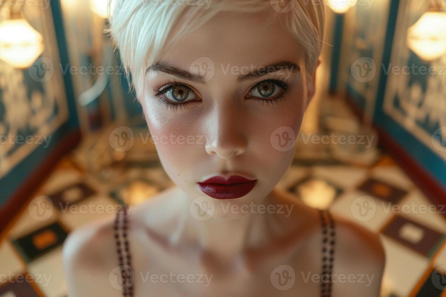 Intense gaze of a woman with striking features photo