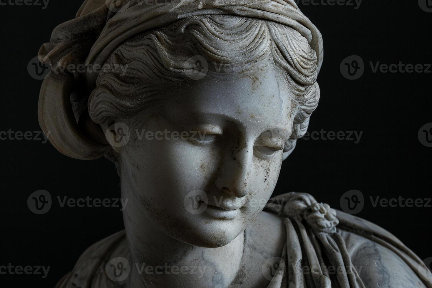Closeup of a classical marble statue head photo