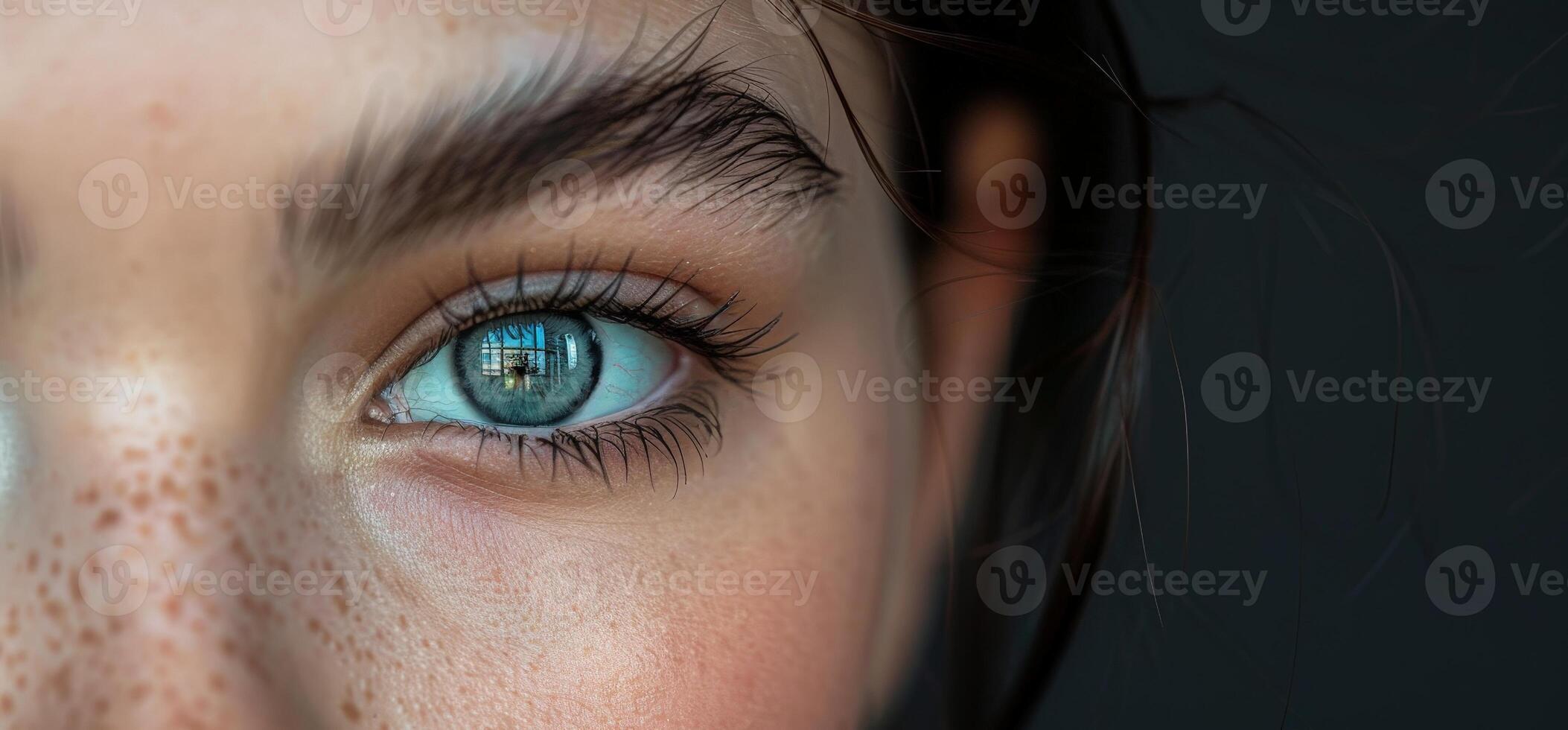 close up of a womans eye with long eyelashes photo