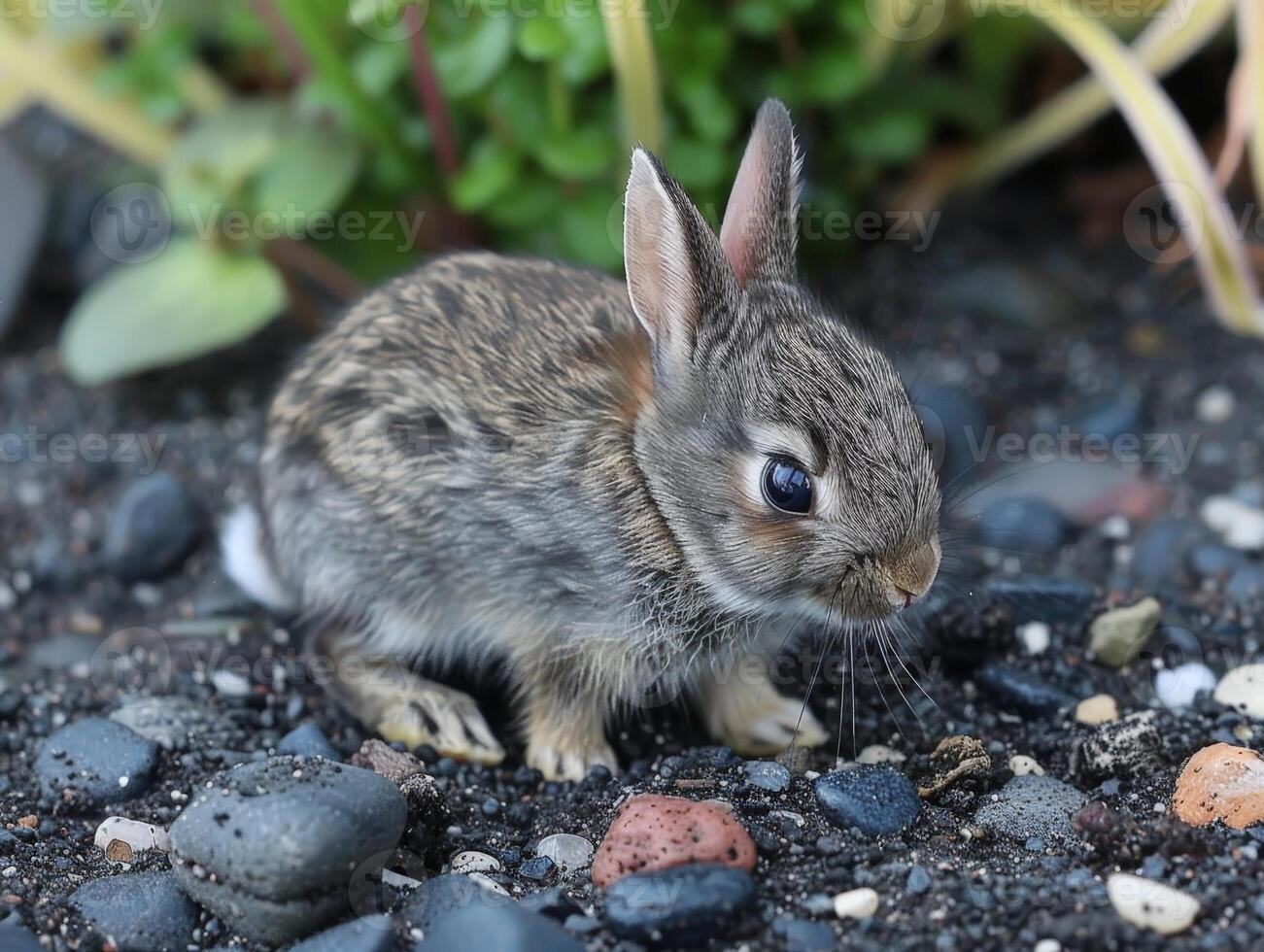 Adorable baby rabbit in natural habitat photo