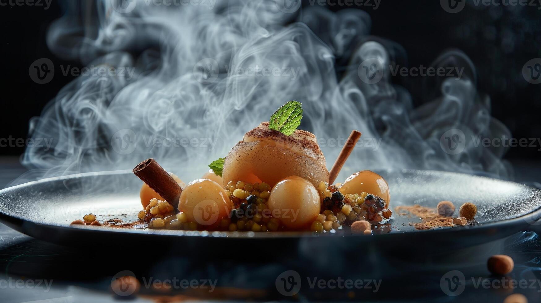 Steaming dessert with fruit and spices photo