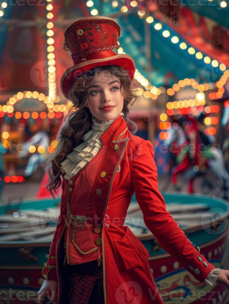 Festive carnival performer in red costume photo