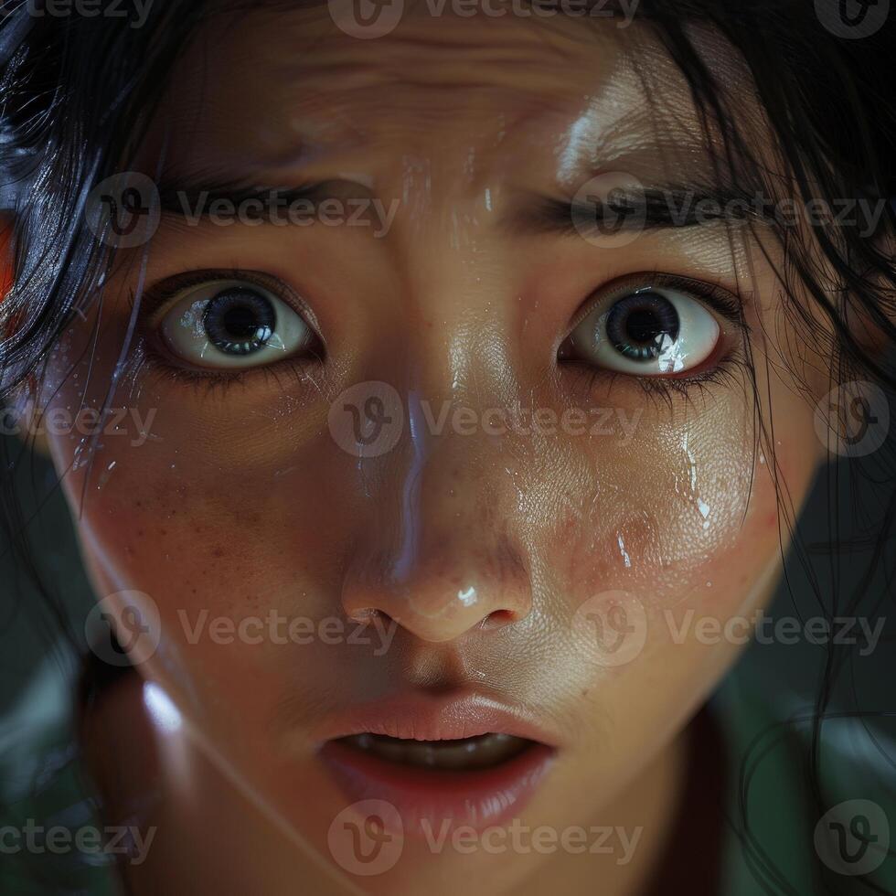 Emotional young woman with tears on her face photo
