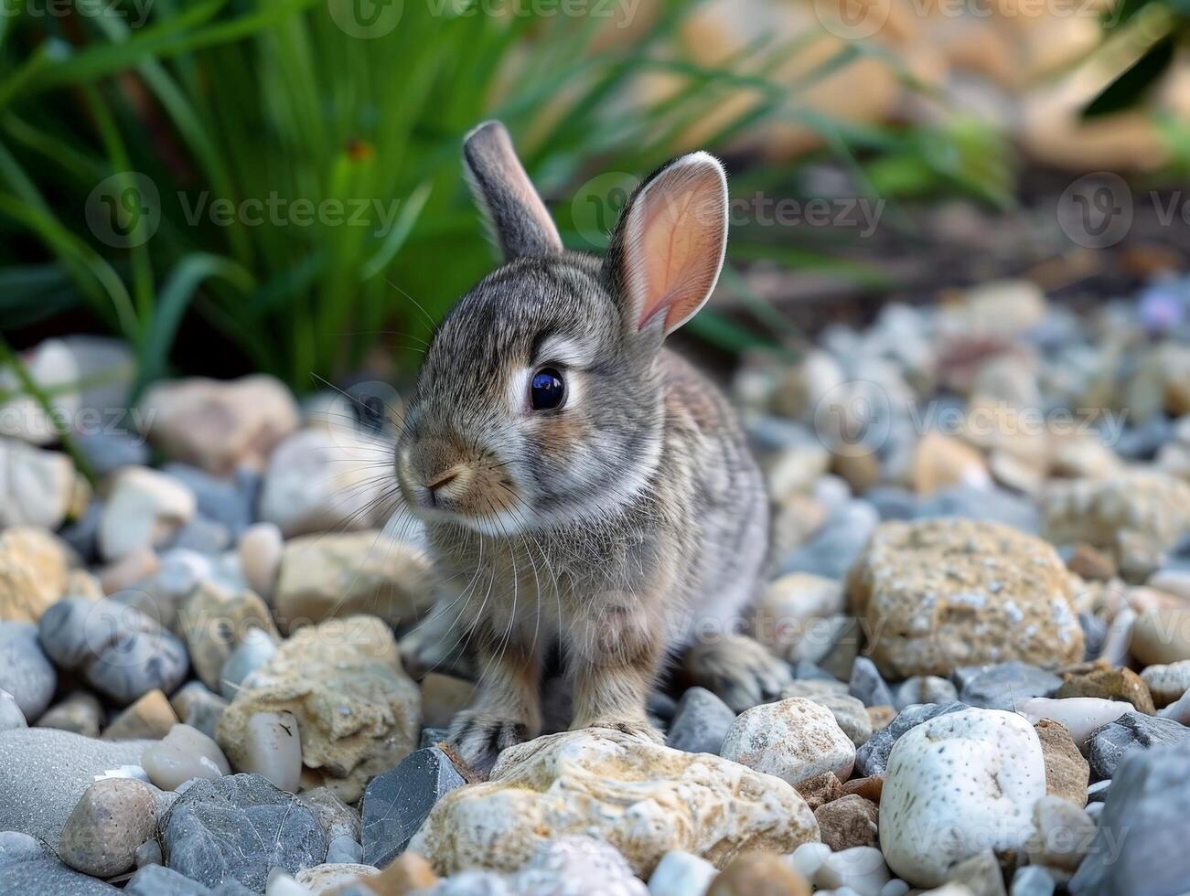 Cute gray rabbit in natural environment photo