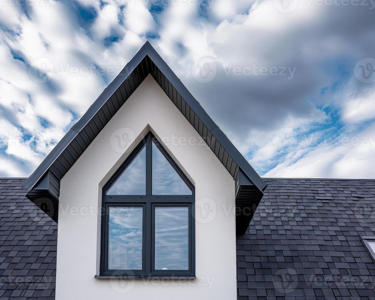 modern architectural design with triangular roof and windows photo