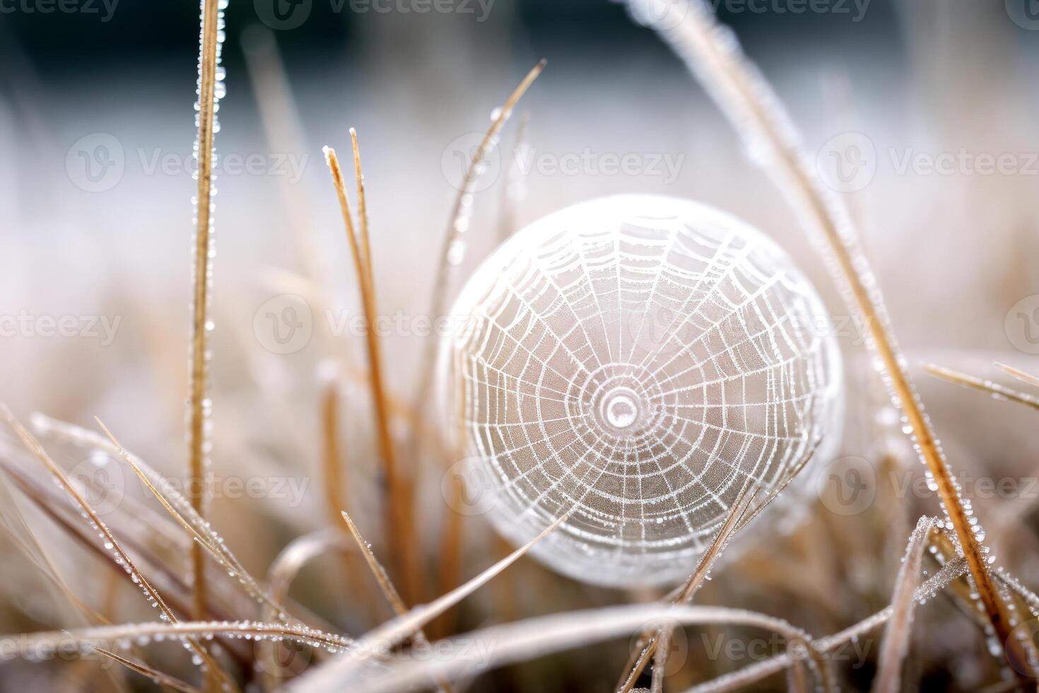Intricate spider web covered in dew photo