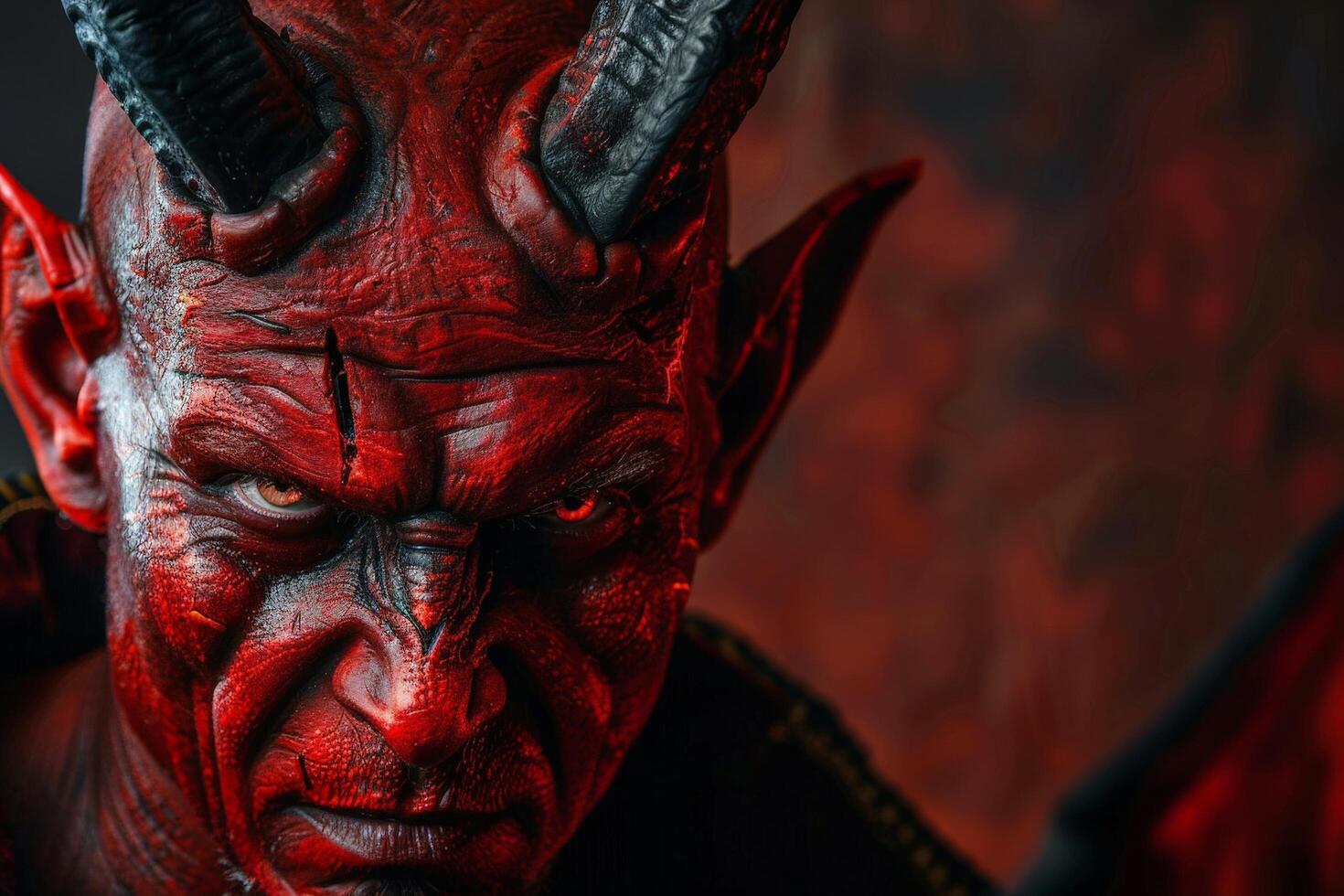 Intense demonic face with red and black features photo