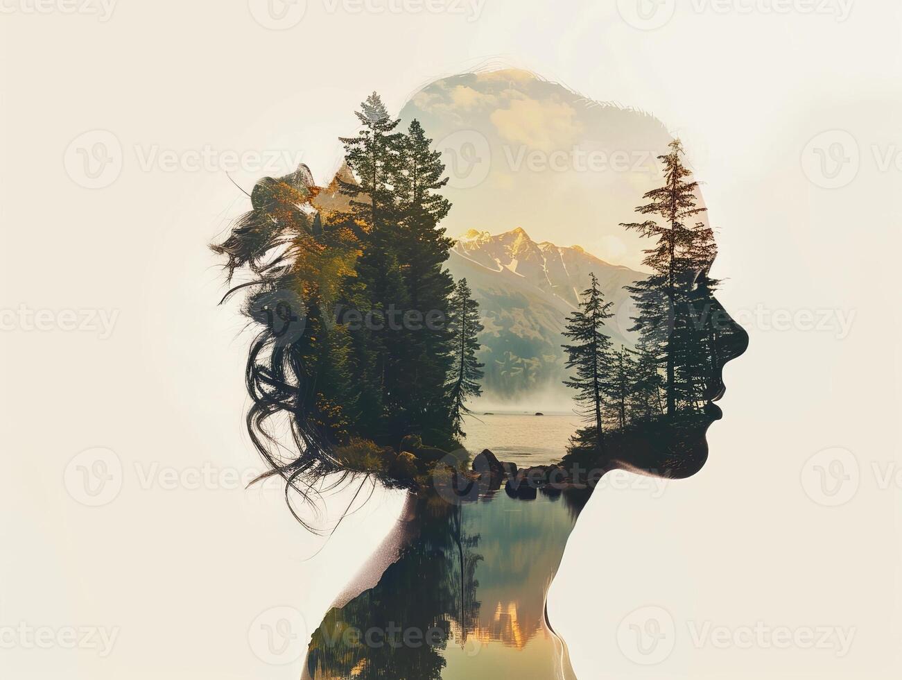 serene mountain landscape reflected in lake photo
