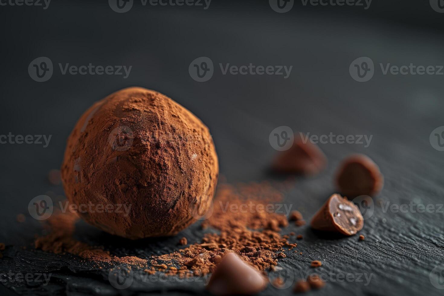 Delicious chocolate truffles on dark background photo