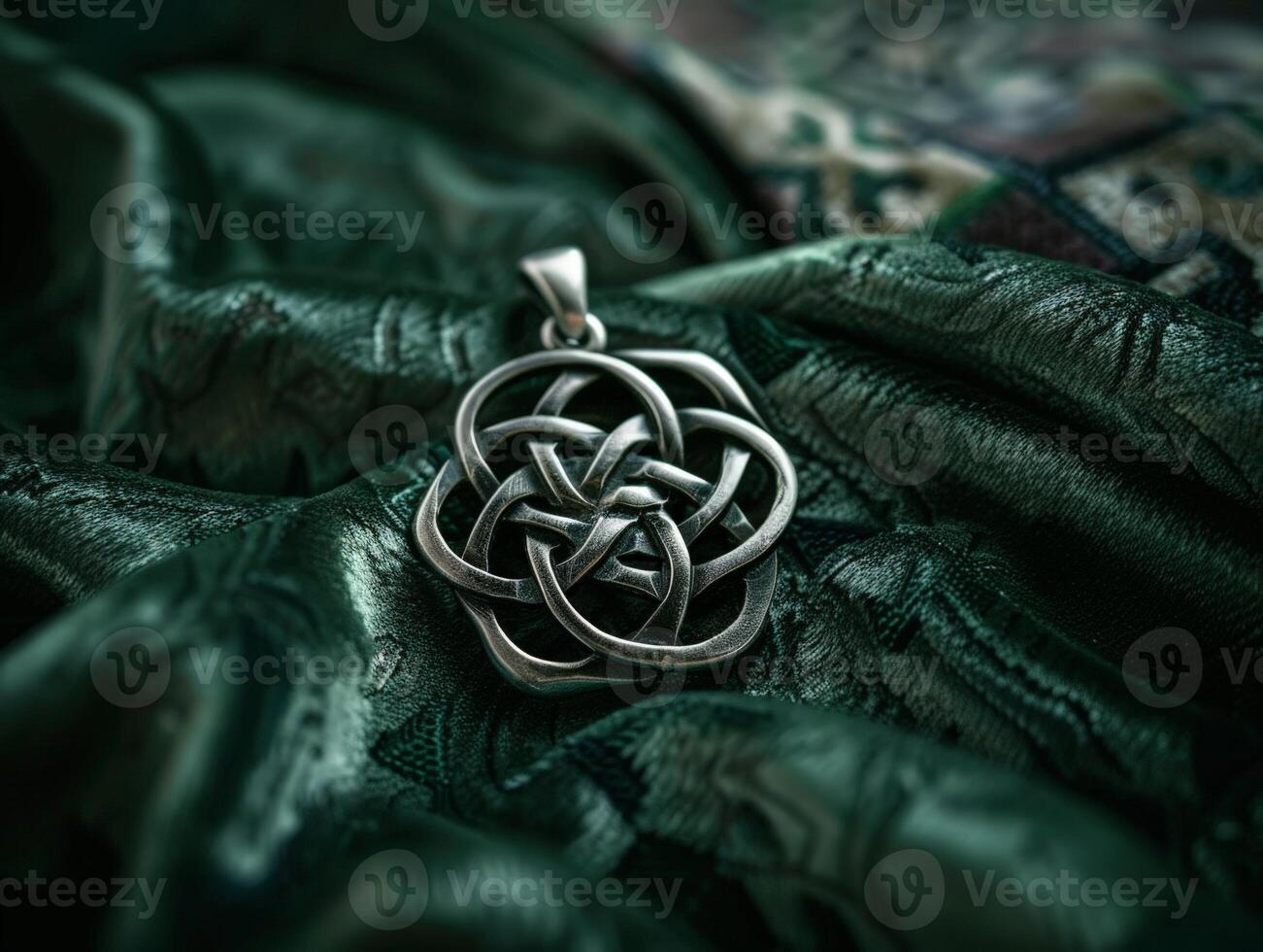 Intricate Celtic Knot Pendant on Emerald Fabric photo