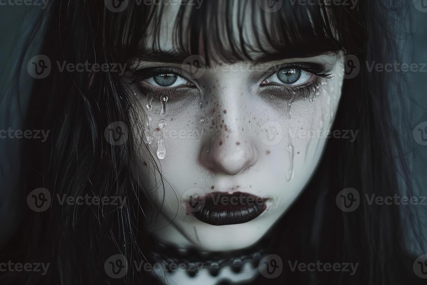 Emotional portrait of a woman with tears photo