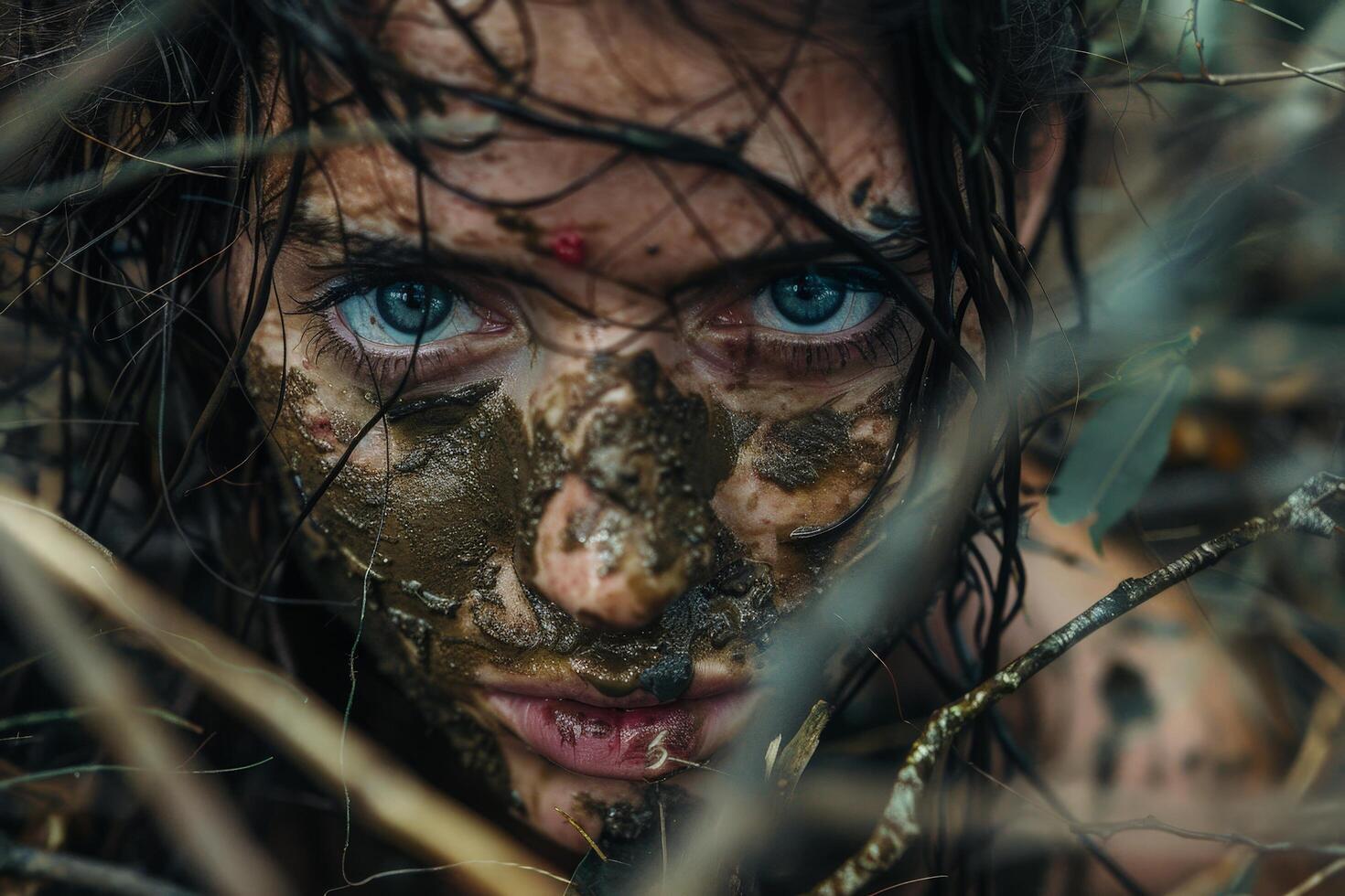 Intense gaze of a person in the wilderness photo