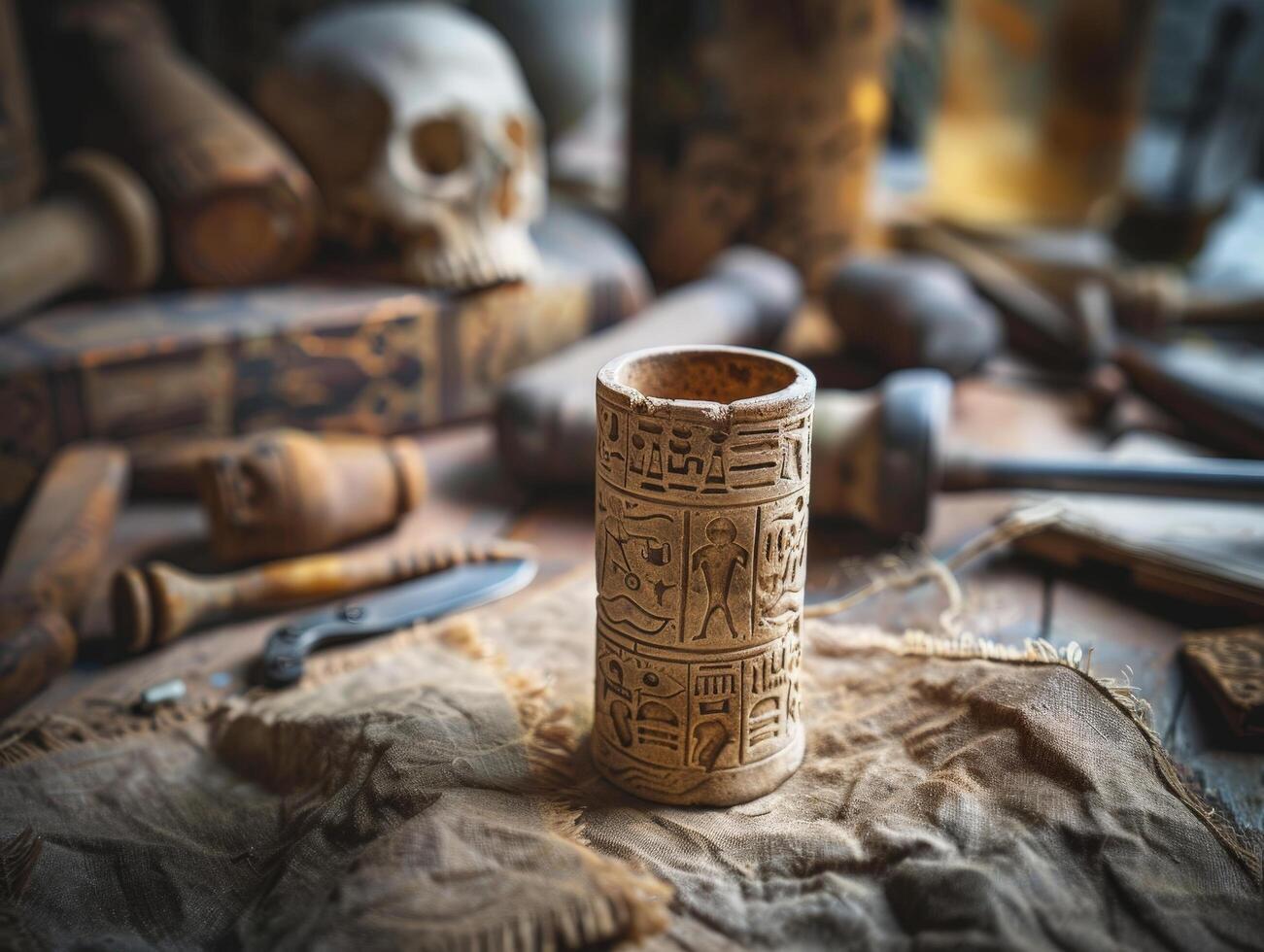 ancient egyptian artifacts and hieroglyphics photo