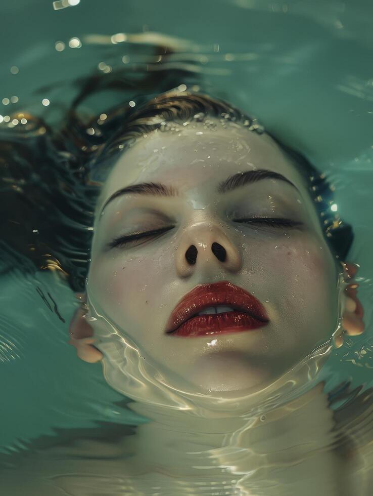 Serene underwater portrait of a woman with closed eyes photo