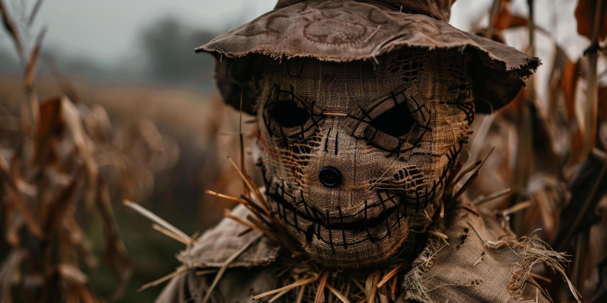Spooky scarecrow in autumn field photo