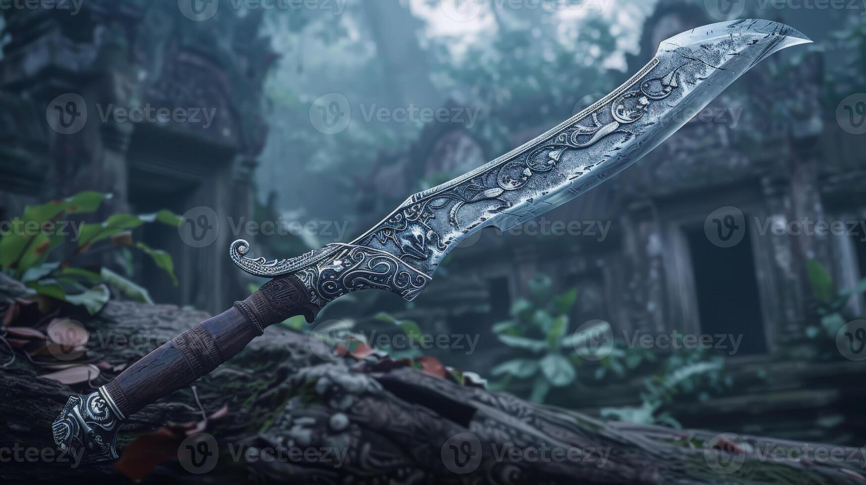 Ornate dagger in a mysterious forest photo