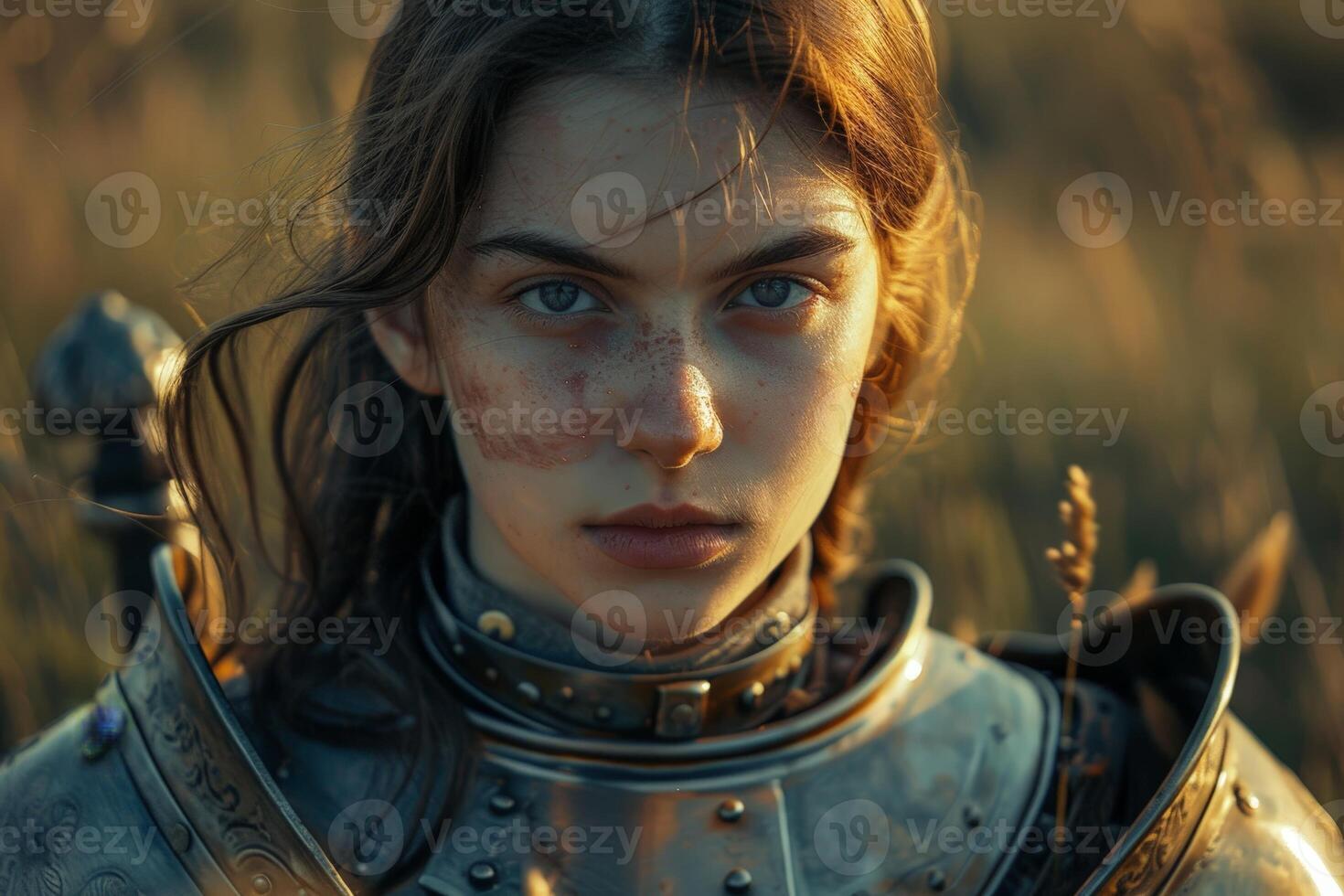 Fierce female warrior in futuristic armor photo