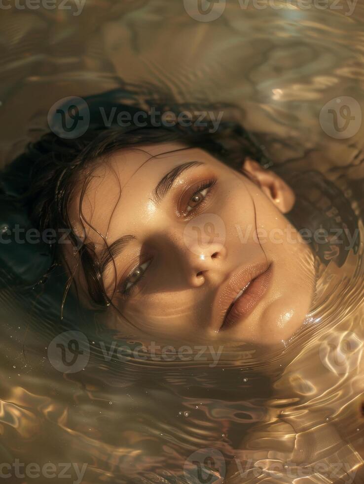 Serene woman floating in water photo