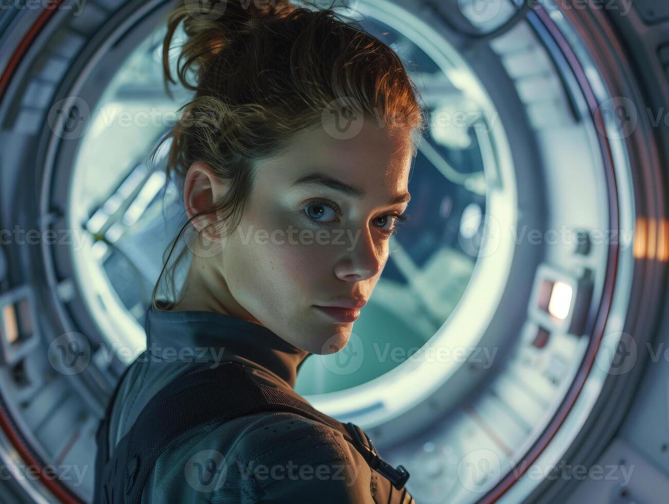 astronaut looking through spacecraft window photo
