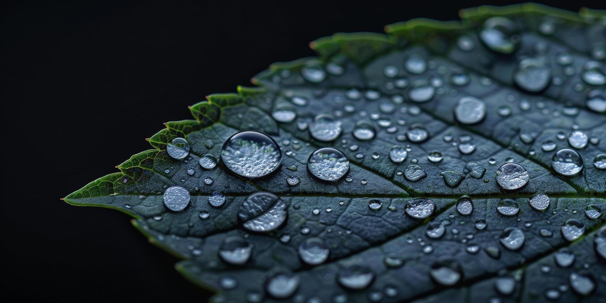 Macro shot of water droplets on green leaves photo