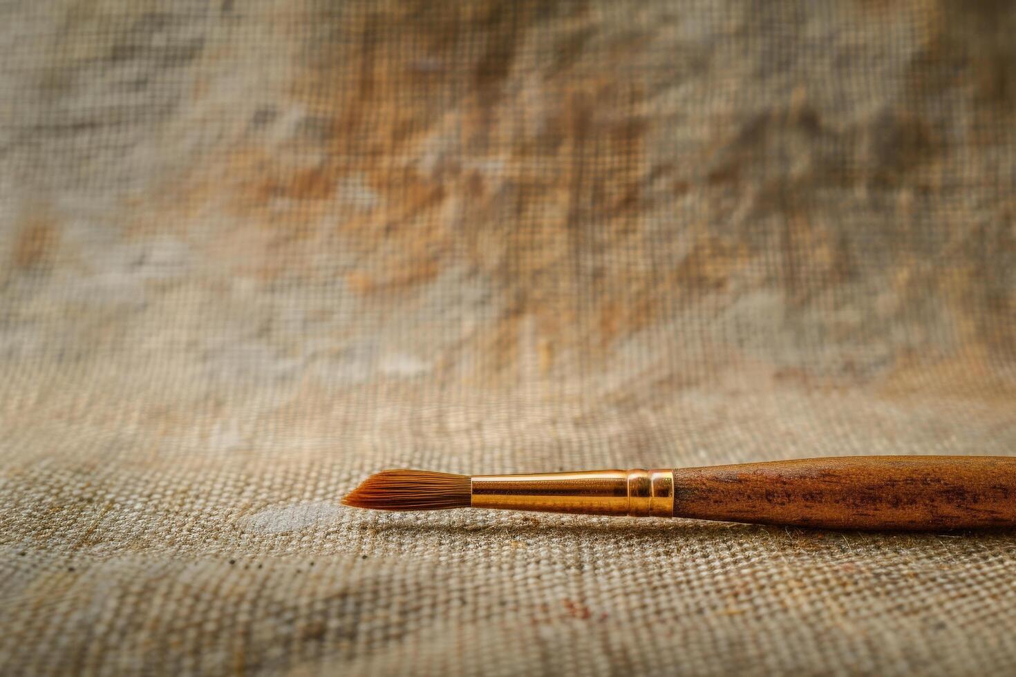 Wooden paintbrush on textured canvas photo