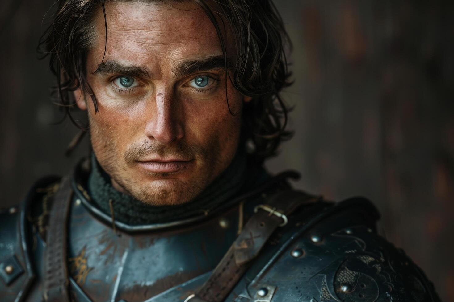Intense gaze of a rugged man with piercing blue eyes photo