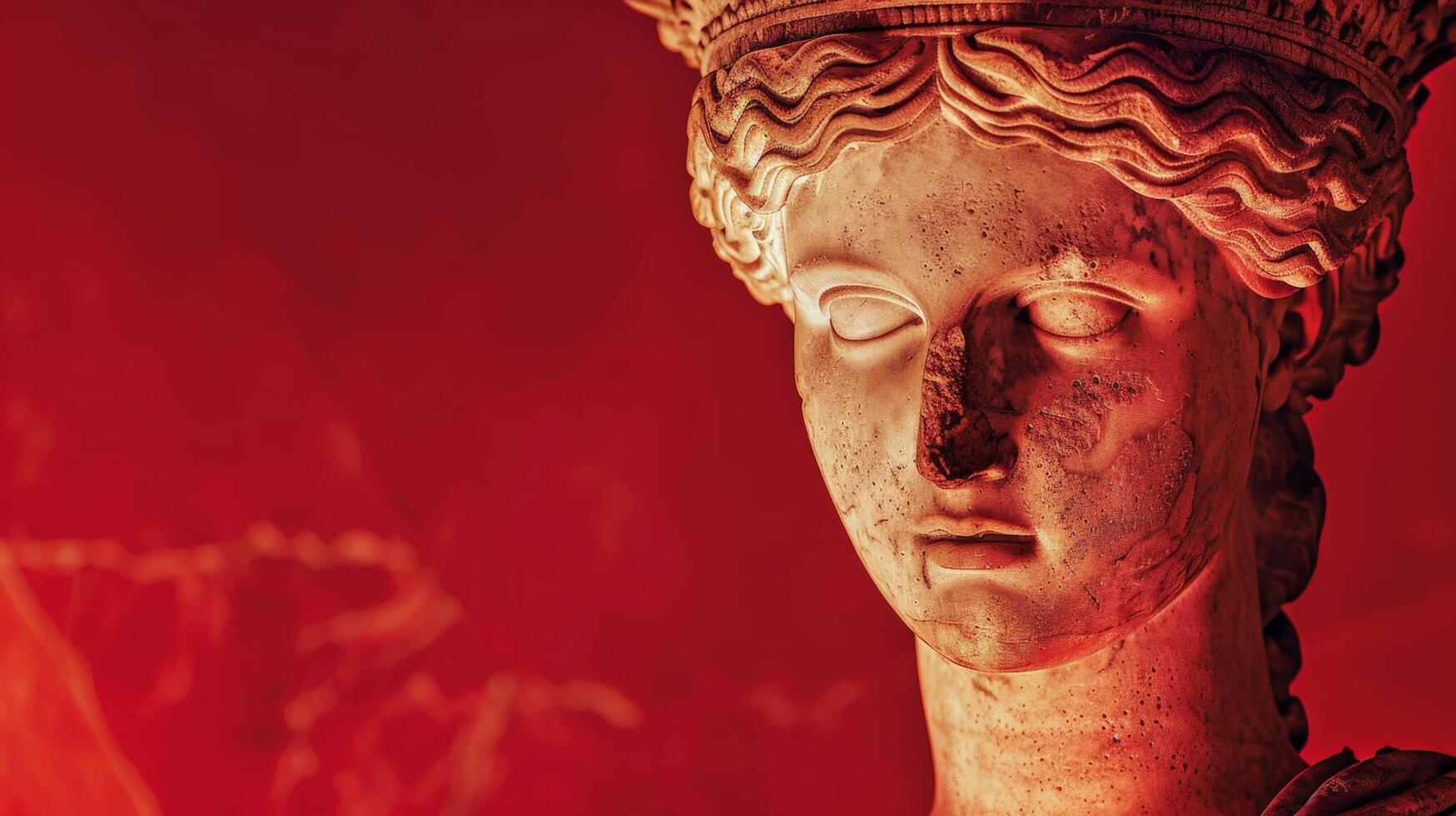 ancient greek statue in red lighting photo