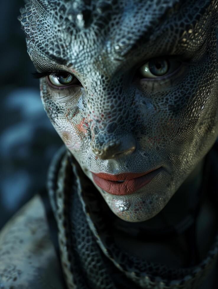 Mysterious reptilian creature with piercing eyes photo