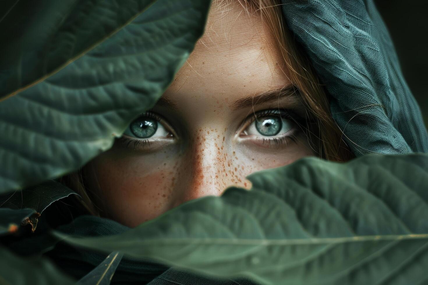 Mysterious eyes peering through foliage photo