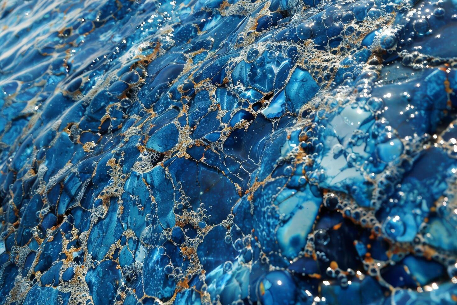 Vibrant blue and gold abstract fluid art background photo