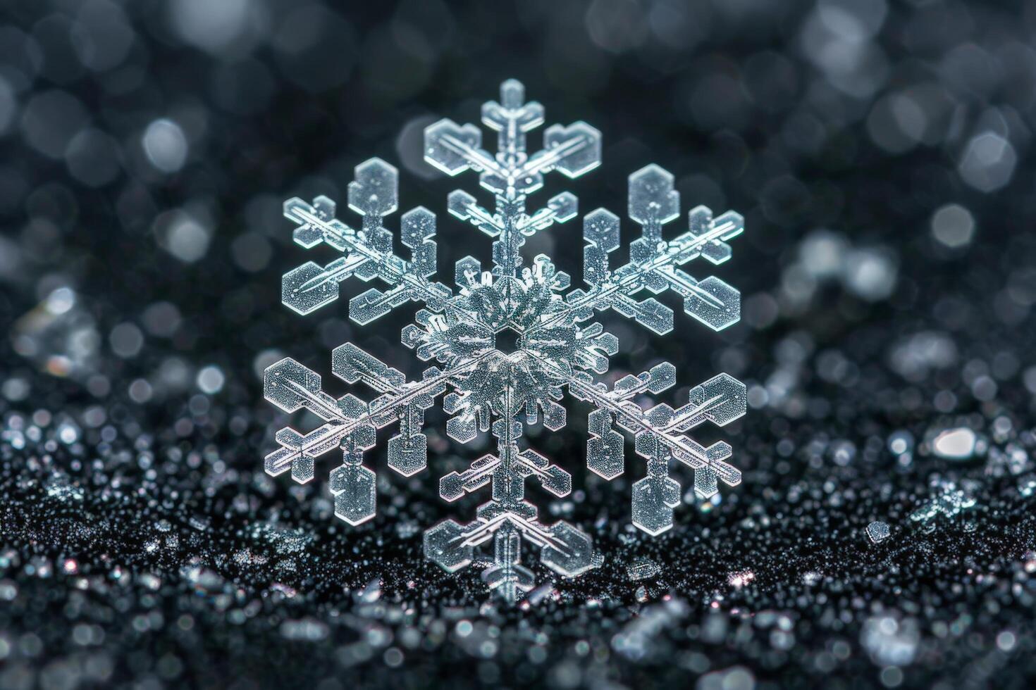 Intricate snowflake crystal on dark background photo