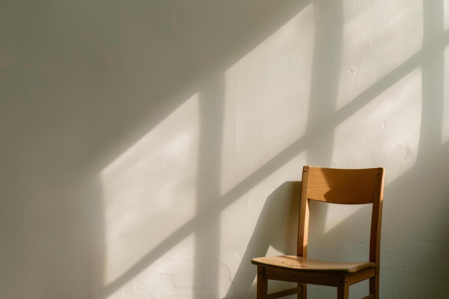 Wooden chair in empty room with natural light photo