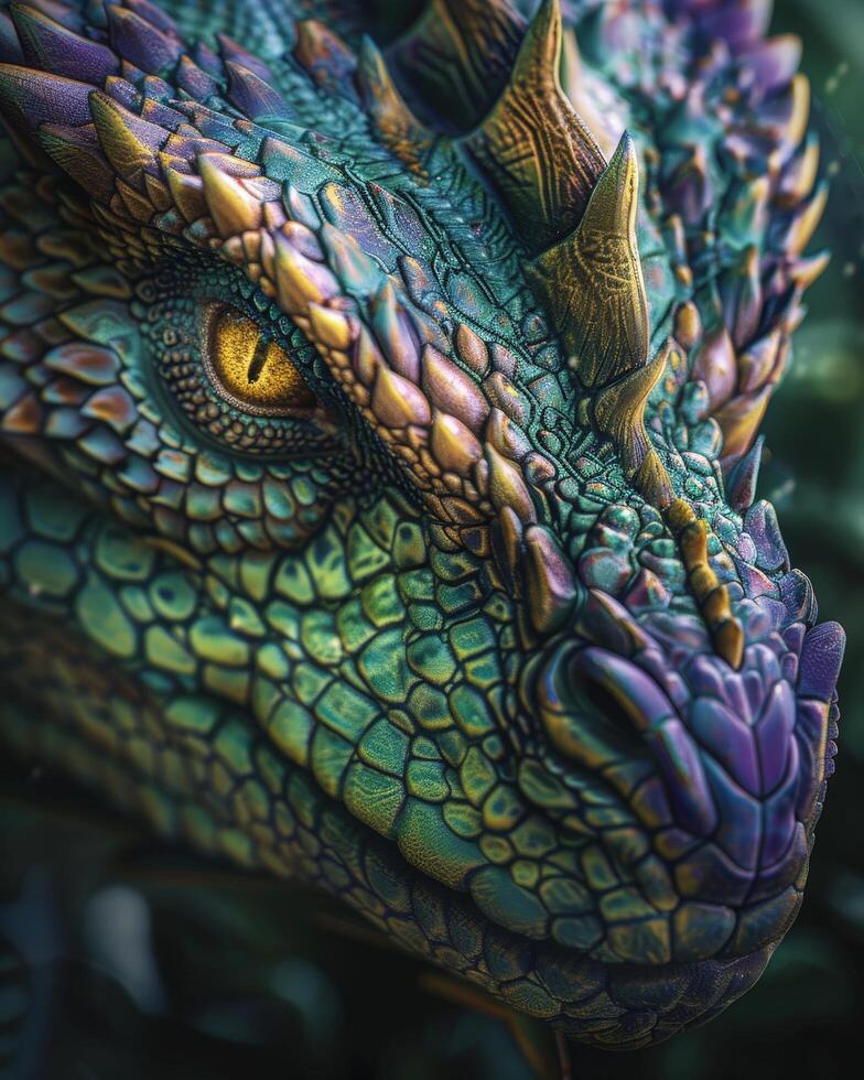 Closeup of a vibrant dragon scales photo