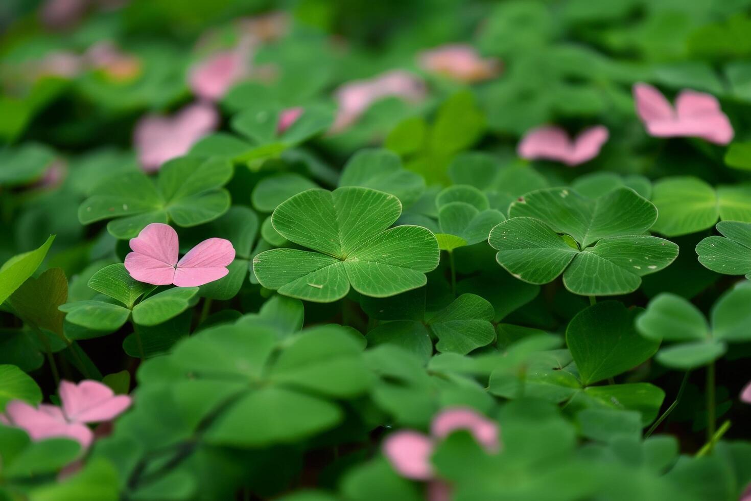 green clover leaves with pink flowers photo