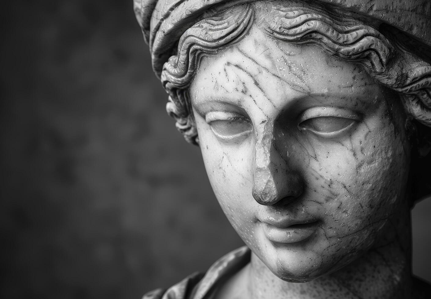 Close up of an ancient stone statue face photo