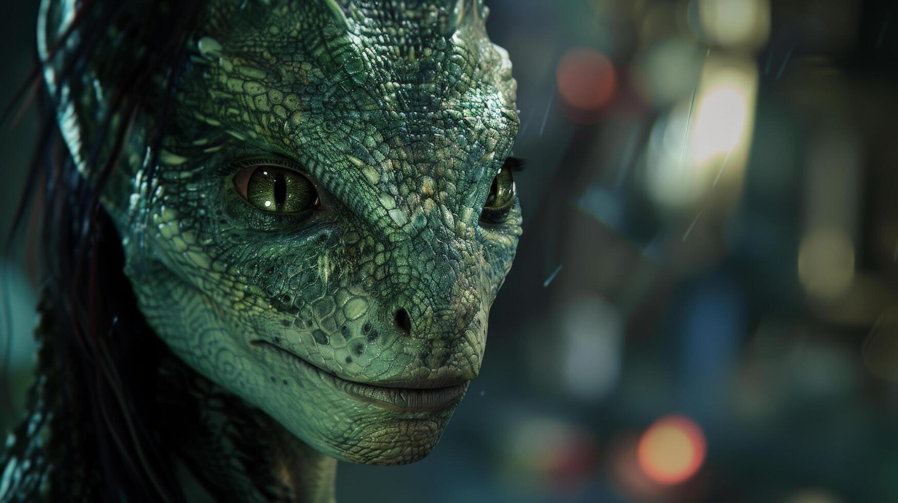 Close up of a green reptilian creature photo