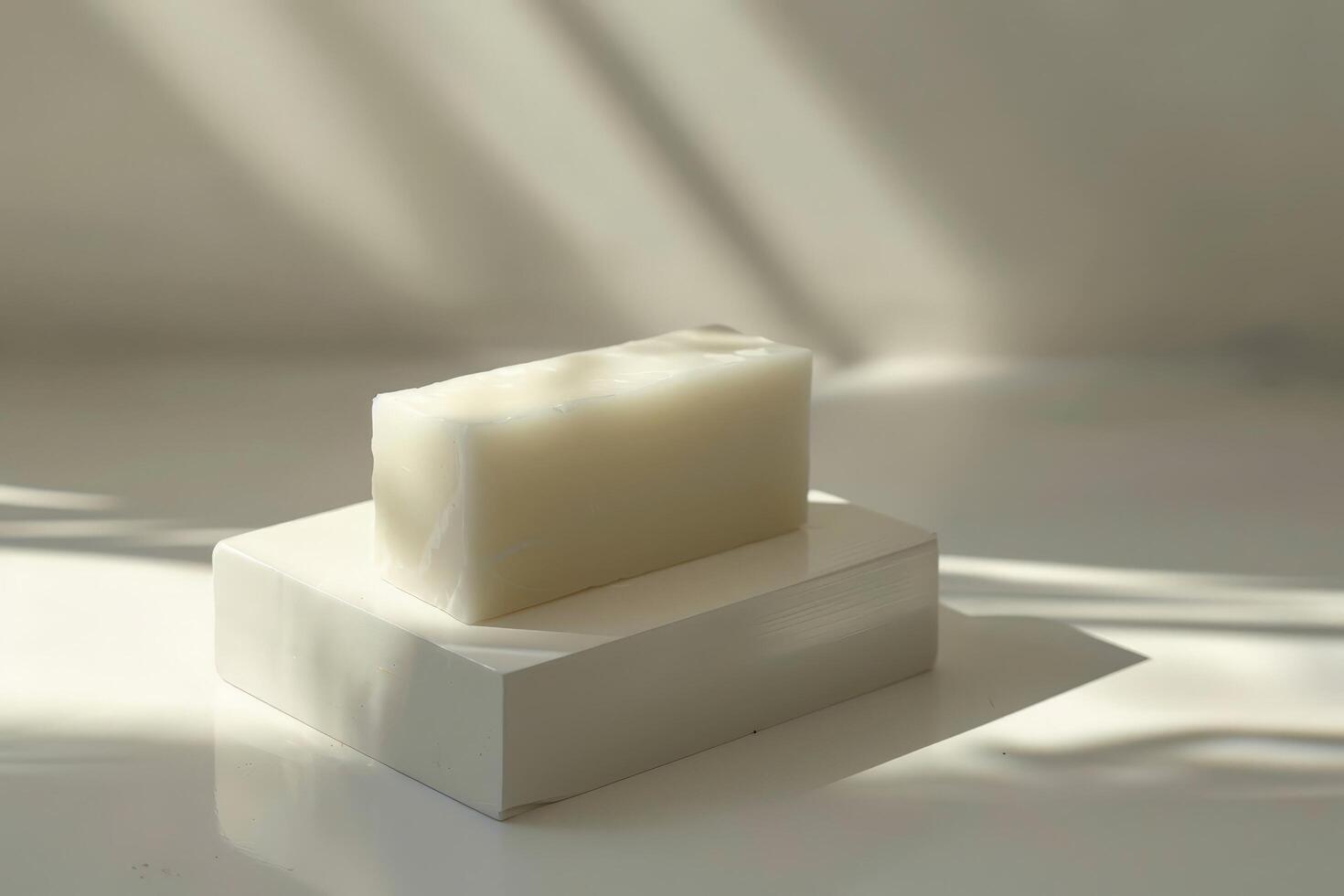 Minimalist soap bar on white surface photo