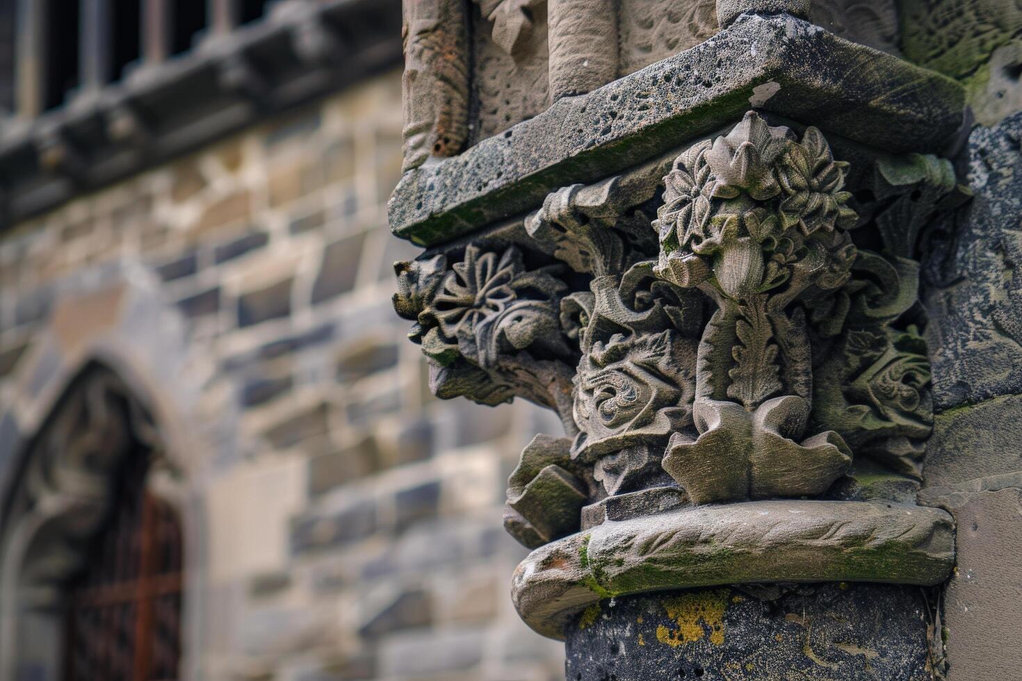 Ornate stone architectural detail with floral carvings photo